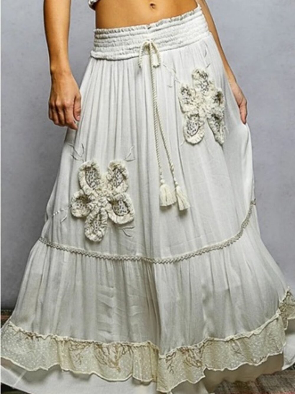 POL 🌼FLORAL BOHO 👗SKIRT/SEQUINS, CROCHET, LACE